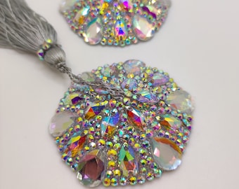 Crystal AB Silver Rhinestone Burlesque Pasties/Tassels