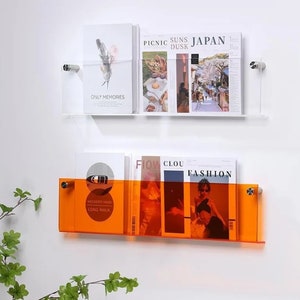 Estantes de libros montados en la pared de acrílico/estantes de accesorios para el hogar/revistero