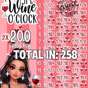 200 Twice In Every Row With Profit Bingo Board Graphic, PYP Pick Your Prize Wine OClock Theme, Regular 15 Line Game