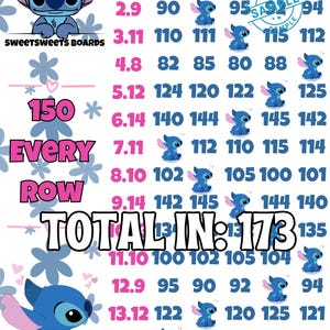 150 en cada fila con gráfico de tablero de bingo de ganancias, juego de 15 líneas regular con temática de Stitch de Pick Your Prize de PYP
