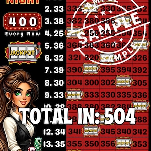 400 In Every Row With Profit Bingo Board Graphic, PYP Pick Your Prize Style Casino Night Theme, Regular 15 Line Game