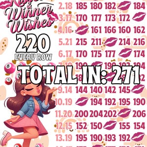 220 In Jeder Reihe mit Profit Bingo Brett Grafik, PYP Wählen Sie Ihren Preis Bingo Küsse Sieger Wünscht Girlie Regular 15 Linienspiel