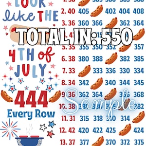 444 en cada fila con gráfico de tablero de bingo de ganancias, PYP Elige tu premio Estilo estadounidense EE. UU. 4 de julio Fin de semana HotDog Tema de verano En línea