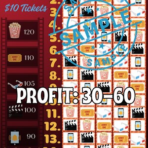 Straight Movie Night Fun Bingo Board Graphic, Straight Board, 10 Per Line, Regular 15 Line Game