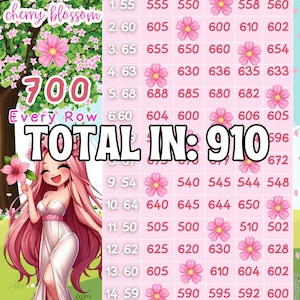700 In Every Row With Profit Bingo Board Graphic, PYP Pick Your Prize High Roller Cherry Blossom Themed, Regular 15 Line Game