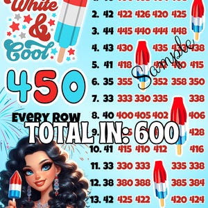 450 en cada fila con gráfico de tablero de bingo de ganancias, PYP Elige tu premio American Girl Icee Pop Tema lindo, Juego regular de 15 líneas