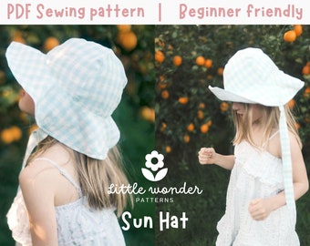 Childrens Sunhat PDF Sewing pattern, Baby toddler kids reversible lined hat digital pattern, Beginner easy sewing pattern for bucket hat