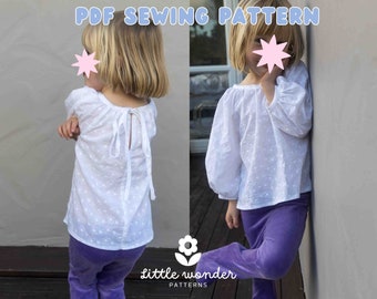 Childrens Blouse PDF Sewing pattern, Baby toddler pattern, Beginner easy sewing pattern, Girls blouse pattern, Kids Top pattern, Puff sleeve