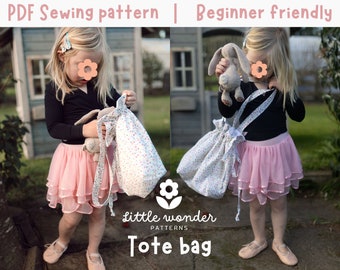 Childrens Tote Bag PDF Sewing pattern, Baby toddler kids reversible lined tote digital pattern, Beginner easy sewing pattern for bag