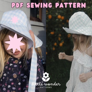 Childrens Sunhat PDF Sewing pattern, Baby toddler kids reversible lined hat digital pattern, Beginner easy sewing pattern for bucket hat