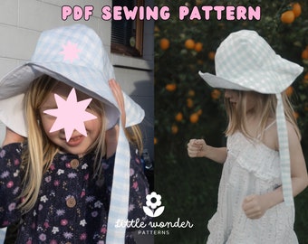 Childrens Sunhat PDF Sewing pattern, Baby toddler kids reversible lined hat digital pattern, Beginner easy sewing pattern for bucket hat