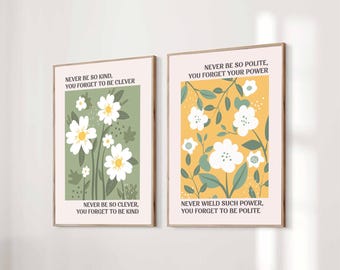 Set of 2 Never Be So Kind You Forget To Be Clever Taylor Poster Marjorie Quote Lyrics Print Subtle Office Home Room Floral Digital Printable
