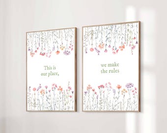 Set of 2 This Is Our Place We Make The Rules Taylor Poster Quote Lyric Print Subtle Office Decor Home Room Wall Art Floral Digital Printable