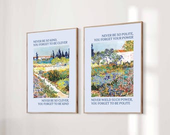 Set of 2 Never Be So Kind You Forget To Be Clever Taylor Poster Marjorie Quote Lyrics Print Subtle Office Home Room Floral Digital Printable