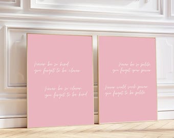 Set of 2 Never Be So Kind You Forget To Be Clever Marjorie Taylor Poster Lyrics Print Subtle Office Quote Home Pink Aesthetic