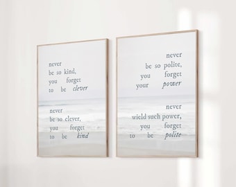 Set of 2 Never Be So Kind You Forget To Be Clever Taylor Poster Marjorie Quote Lyrics Print Subtle Office Decor Home Room Digital Printable