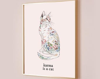 Karma Is A Cat Taylor Poster Merch Inspired Quote Lyric Print Subtle Office Decor Home Room Wall Art Preppy Bedroom Gift Digital Printable