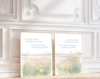 Set of 2 Never Be So Kind You Forget To Be Clever Taylor Poster Marjorie Quote Lyrics Print Subtle Office Decor Home Room Digital Printable