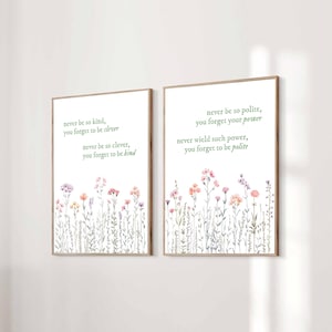 Set di 2 poster di Taylor "Non essere mai così gentile, ti dimentichi di essere intelligente" ispirato al testo di Marjorie, stampa per ufficio, citazione, sobrio, per bambini, cameretta dei bambini