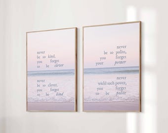 Set of 2 Never Be So Kind You Forget To Be Clever Marjorie Taylor Poster Quote Lyrics Print Subtle Office Decor Home Room Digital Download