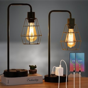 Lampe de chevet Blanche et Bois avec 2 ports de charge USB, Lampe