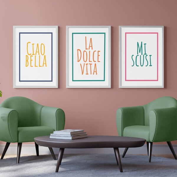 Italian Words Wall Art, DIGITAL DOWNLOAD, ciao bella, la dolce vitta, mi scusi, Italian art, italian prints, word art, phares in Italian