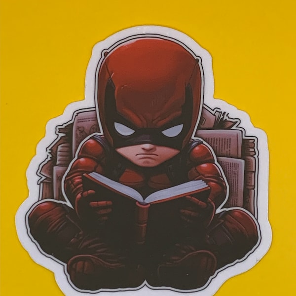 Chibi Daredevil | Reading | Studying | Cute | Marvel Superhero Vinyl | Laptop | Water Bottle | Notebook