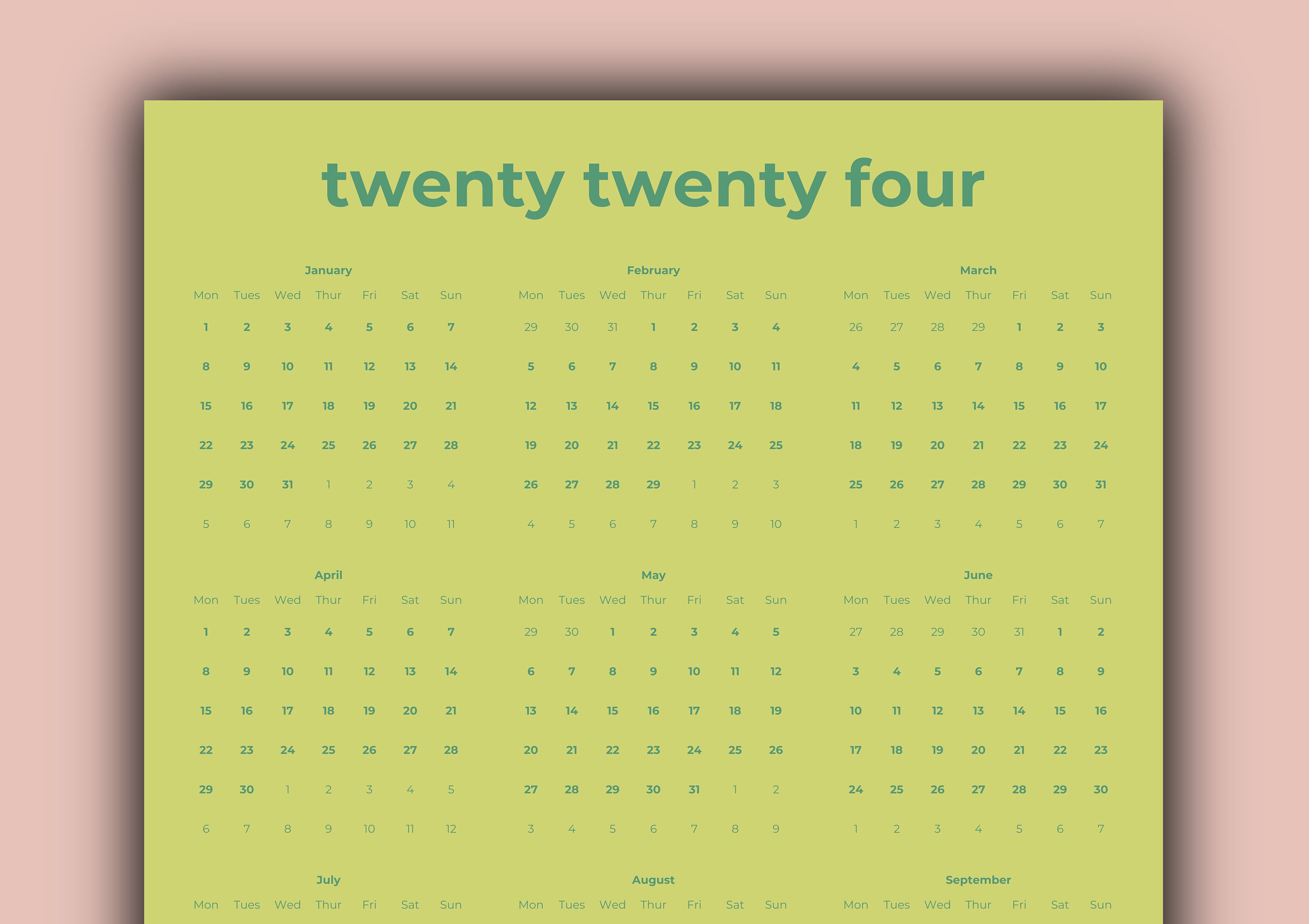 2024 printable wall calendar etsy
