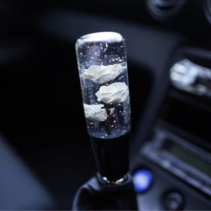 Happy Endings White Rose Sparkle Resin Shift Knob