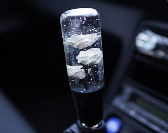 Happy Endings White Rose Sparkle Resin Shift Knob