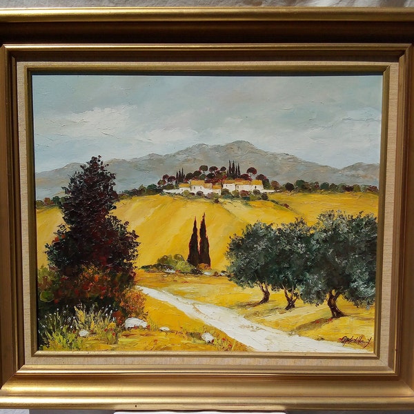 Authentique huile sur toile, paysage provençale, peinture signée, peintre Français, 20ème siècle, French original provencal landscape