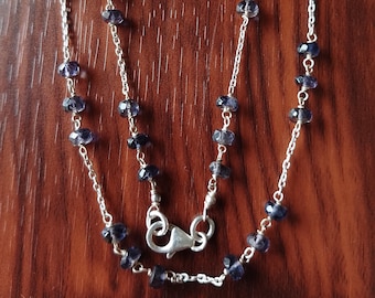 Dainty Iolite Beaded Sterling Silver Necklace, Minimalist Gemstone Choker