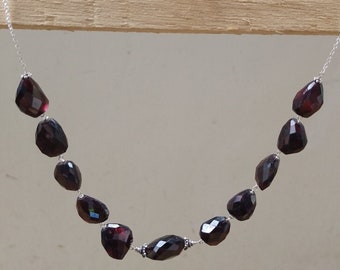 Handmade Garnet Nugget Necklace, Sterling Silver Chain