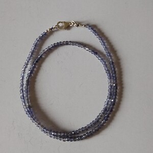 Iolite minimalist beaded necklace, birthday gift, 3 mm iolite faceted rondelle beads sterling silver necklace, iolite gemstone beads choker