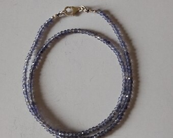 Iolite Beaded Necklace, Iolite Faceted Rondelle Gemstone Beads Sterling Silver Choker, Iolite Necklace for Women