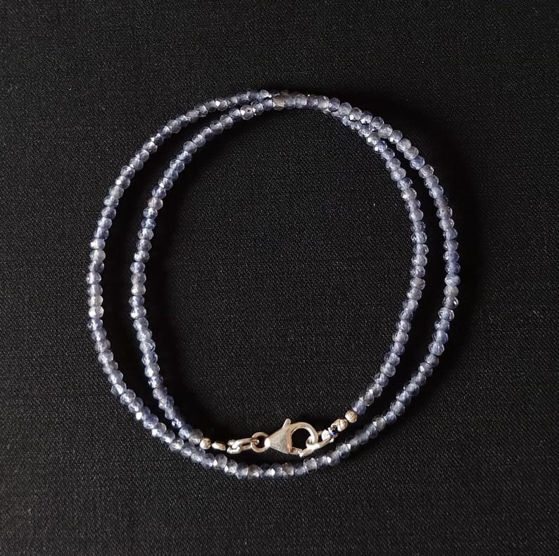 Iolite Beaded Necklace, Iolite Faceted Rondelle Gemstone Beads Sterling Silver Choker, Iolite Necklace for Women image 5
