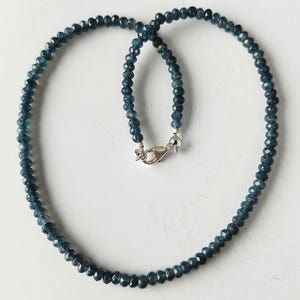 Blue sapphire quartz beads necklace, birthday gift, blue quartz  beaded sterling silver necklace, quartz gemstone minimalist beads necklace