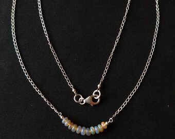 Anniversary gift for her, opal bead choker, opal bar sterling silver beaded necklace