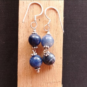 Sodalite gemstone beaded silver earring, earring gift for her, sodalite beads earrings, dangle earring, boho earrings, every day earring
