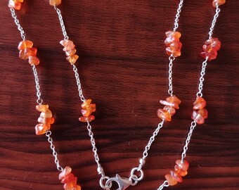 Dainty Carnelian Chip Necklace, Sterling Silver Carnelian Beaded Chain
