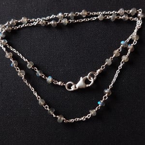 Dainty labradorite beaded necklace, birthday gift jewelry, labradorite bead sterling silver chain necklace, labradorite stone beads necklace
