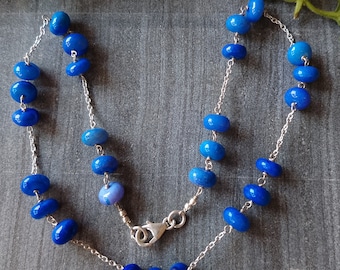 Opal Beaded Necklace, Blue Opal Rondelle Beads Sterling Silver Dainty Choker, Opal Minimalist Necklace, October Birthstone Jewelry