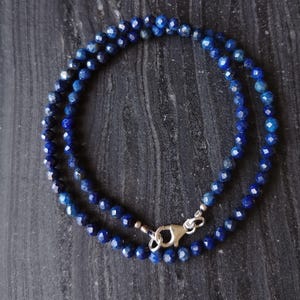 Natural lapis lazuli gemstone beads necklace, lapis lazuli minimalist choker, lapis lazuli beaded sterling silver necklace, anniversary gift