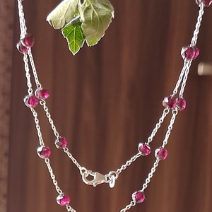 Dainty gemstone necklace, birthday gift necklace for her, garnet rondelle beaded sterling silver chain necklace, garnet necklace jewelry