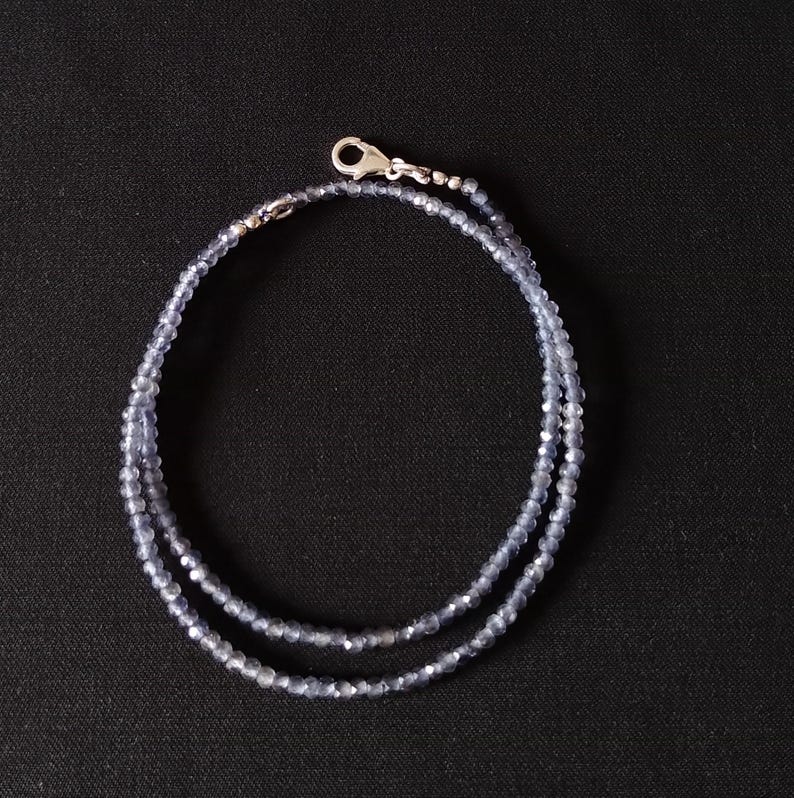 Iolite Beaded Necklace, Iolite Faceted Rondelle Gemstone Beads Sterling Silver Choker, Iolite Necklace for Women image 6