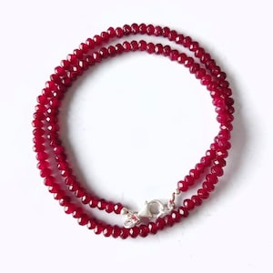 Ruby Quartz Beads Necklace, Handmade Gift Necklace, Ruby Quartz Beaded Sterling Silver Necklace, Ruby Quartz Boho Choker Necklace, Gift