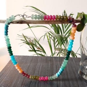 Rainbow Quartz Gemstone Beaded Necklace | Multi-Color Quartz Choker | Sterling Silver Boho Necklace for Women | Handmade Crystal Jewelry