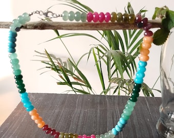 Rainbow Quartz Beaded Sterling Silver Necklace, Jewelry for Women
