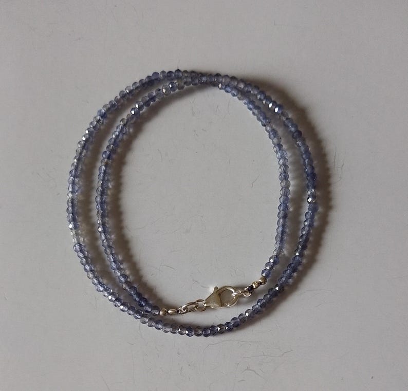 Iolite Beaded Necklace, Iolite Faceted Rondelle Gemstone Beads Sterling Silver Choker, Iolite Necklace for Women image 3