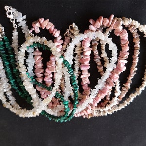Pack of 6 necklaces, raw stone necklace, necklace for her, stone chip beaded necklace, boho beads necklace,  healing stone choker